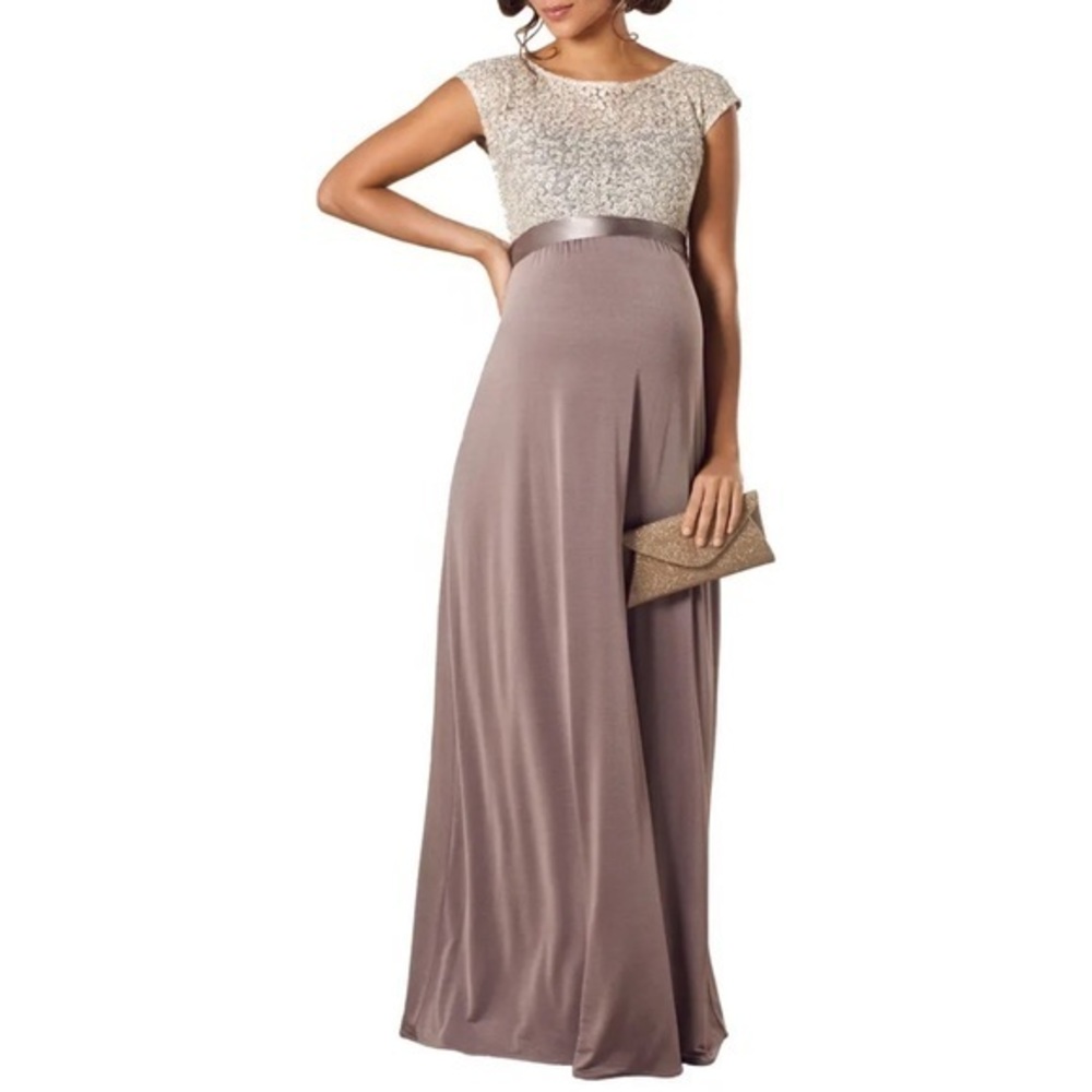 Tiffany Rose Mia Sequined Lace & Jersey Maternity Gown Dusky Truffle Brown 3